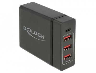 Delock Charger Plug Wall - USB Type-c ™ PD 3.0 + 3x USB a Female 60W + 12W Black — image 1