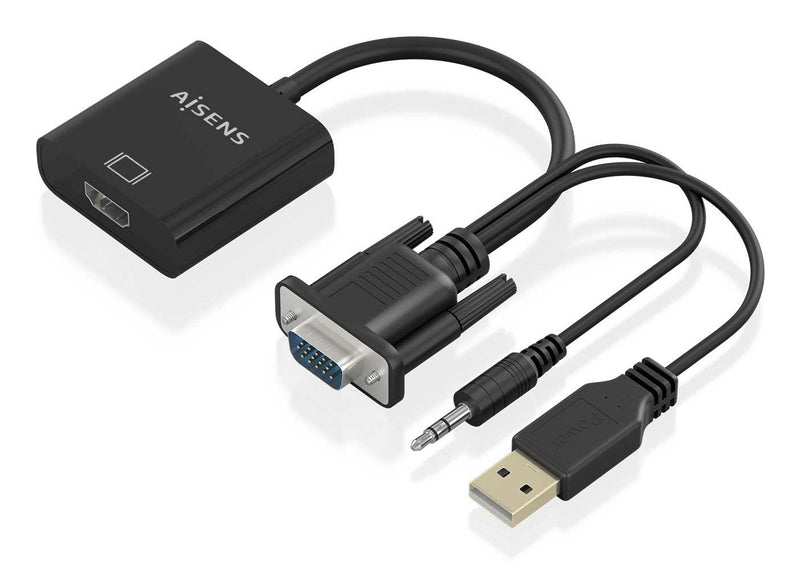 Aisens Cable Converter Svga + Audio a Hdmi, Svga/M+jack 3.5/M+usb-a/M-hdmi a/H, Black 20CM