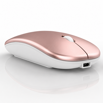 Mouse Wireless Rechargeable 2 1 Bluetooth + USB 2.4G 1600 DPI Ergonómico Oro Pink — image 1