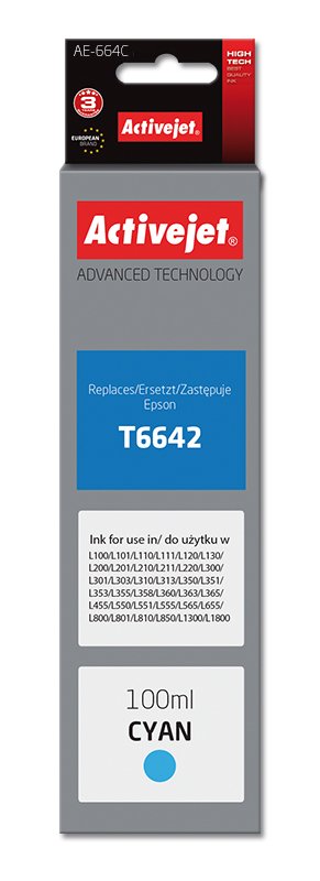Activejet Ink AE-664C (reemplazo Epson T6642 - Supreme - 100ML - Cyan — image 1