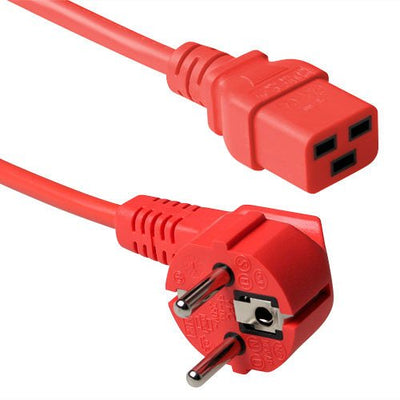 Powercord Mains Connector Schuko Cee 7 Male (angled) - C19 IEC 60320 Red 3M — image 1