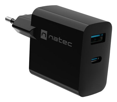 Natec Charger Ribera GaN 45W PD 3.0 QC3.0 1x USB-A + 1x USB-C Black