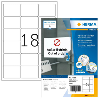 Herma Labels A4 White 63,5X46,6MM Removable Paper 1800 PC — image 1