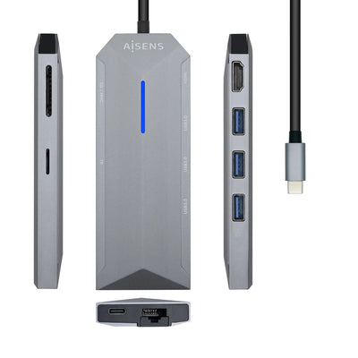 Aisens USB-C Dock 8 1 - USB-C a 1x HDMI - 1x RJ45 - 3x USB - 1XPD - 1XSD - 1XMICRO SD - 15CM - Grey — image 1