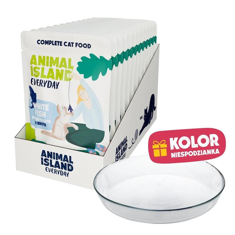 Animal Island Pack With Platito Glass Alimento Húmedo Complete Gatos Filetes Pescado White With Pollo Caldo Wi