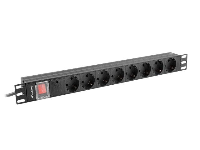 Lanberg Power Strip Rack Pdu 19 (1U, 16A, 8X Shuko, 2M, Black PDU-08F-0200-BK