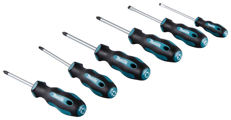 Makita Set de Destornilladores E-10528, 6 Piezas Negro/Azul Ergonómico, Tirador Rubber E-10528