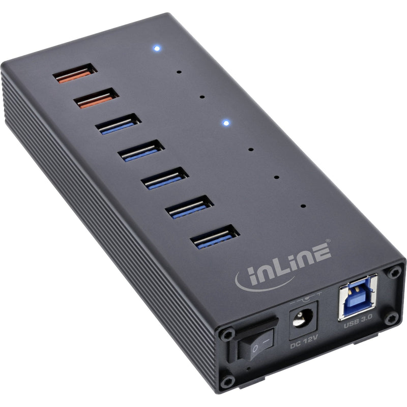 Inline USB 3.2 GEN.1 Hub 7 Ports Box Of Aluminium With Power Supply 2,5A Black