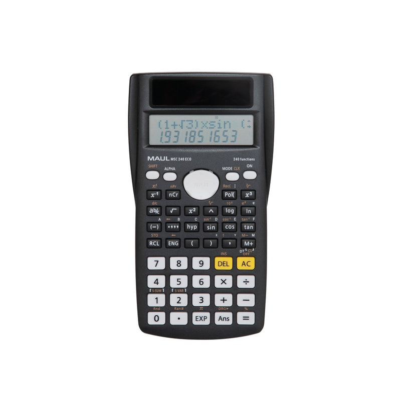 Maul Msc 240 Eco Calculator Desk Solar, Calculator Científica With Screen Dos Líneas, 80% Plastic Reciclado, N
