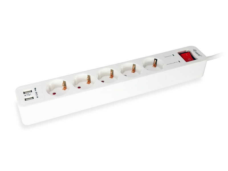Equip Power Strip Con 5 Sockets Network Cable 1.5 Metres + 2 Ports USB Y Button Apagado Encendido