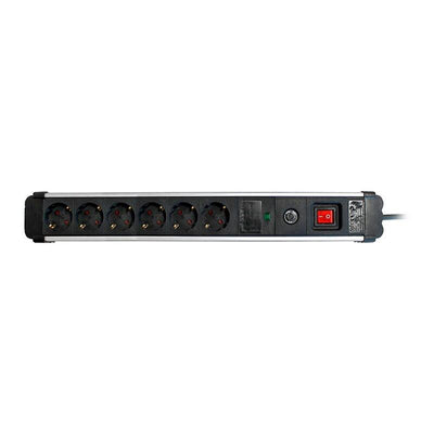 Base Múltiple, 6 Sockets Schuko 2P + T, 16A 250V~, 1,5M Cable C/Switch And Prot. Sobretensiones, Aluminium — image 1