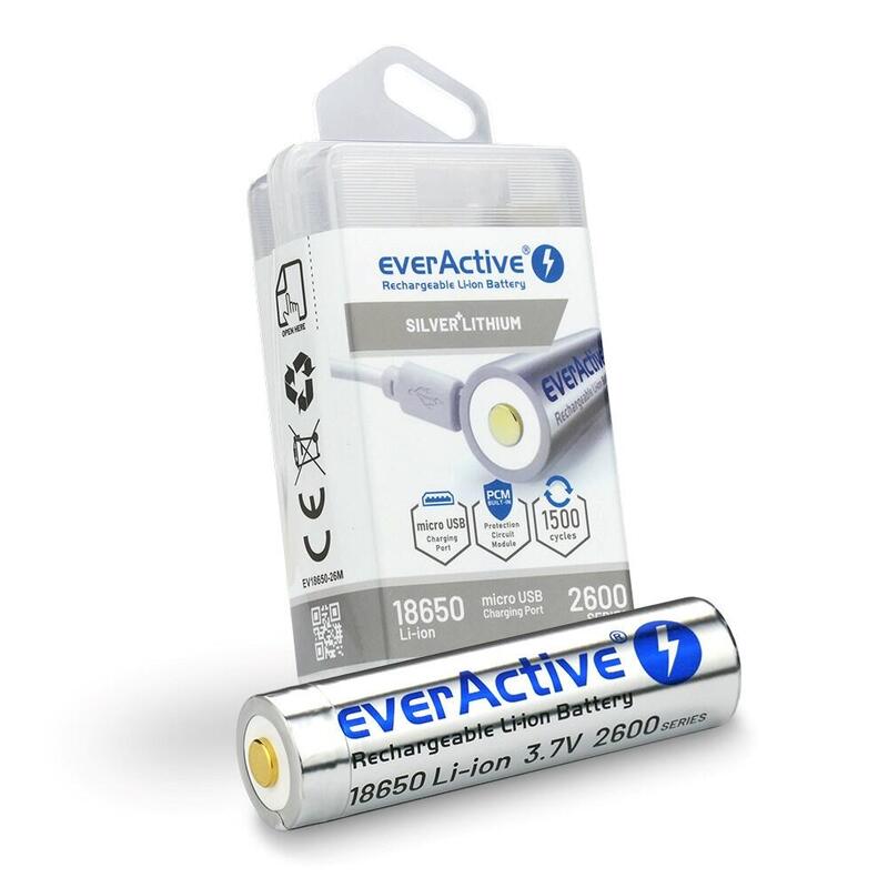 Everactive Battery 18650 3.7V Li-ion 2600MAH Micro USB With Protection Box