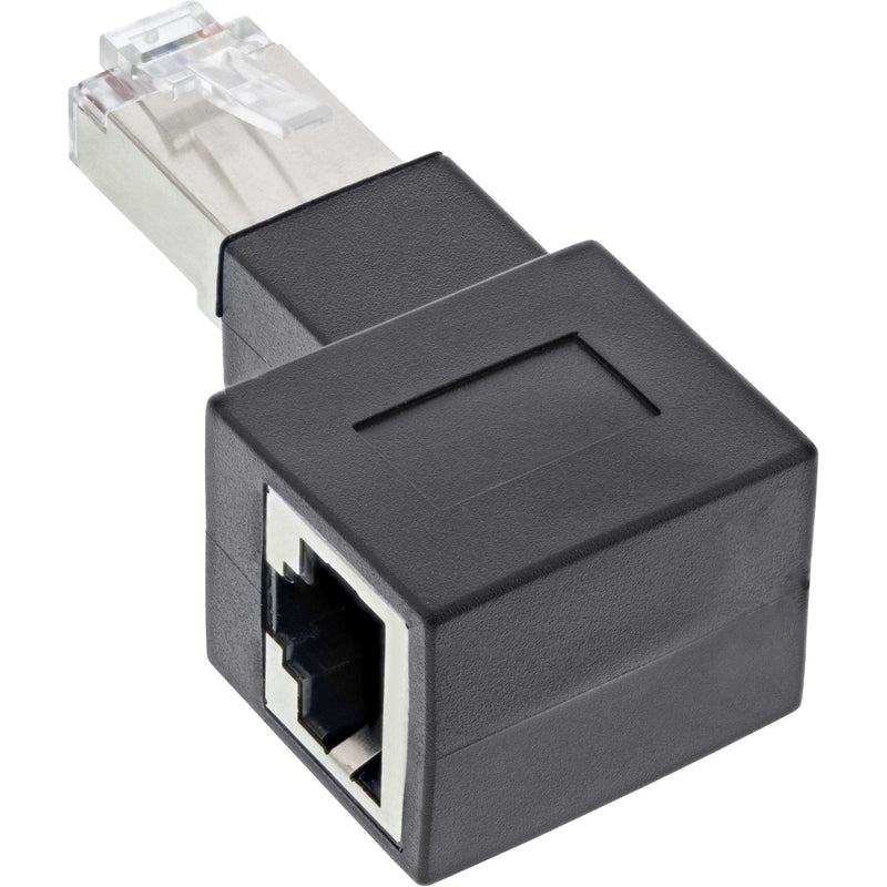 Inline Adapter Network Cable CAT.6A, Plug/Socket RJ45, Acodado 90° a Derecha