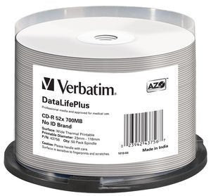 Verbatim Cd-r 80 / 700MB 52X White Wide Thermal Printable 50 Drives — image 1