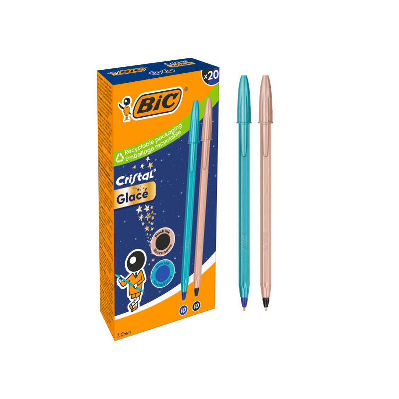 Bic Glass Glace Pack With 20 Pens Bola - Body Opaco Colour Blue Metalizado Matte And Cobre Matte - Punta