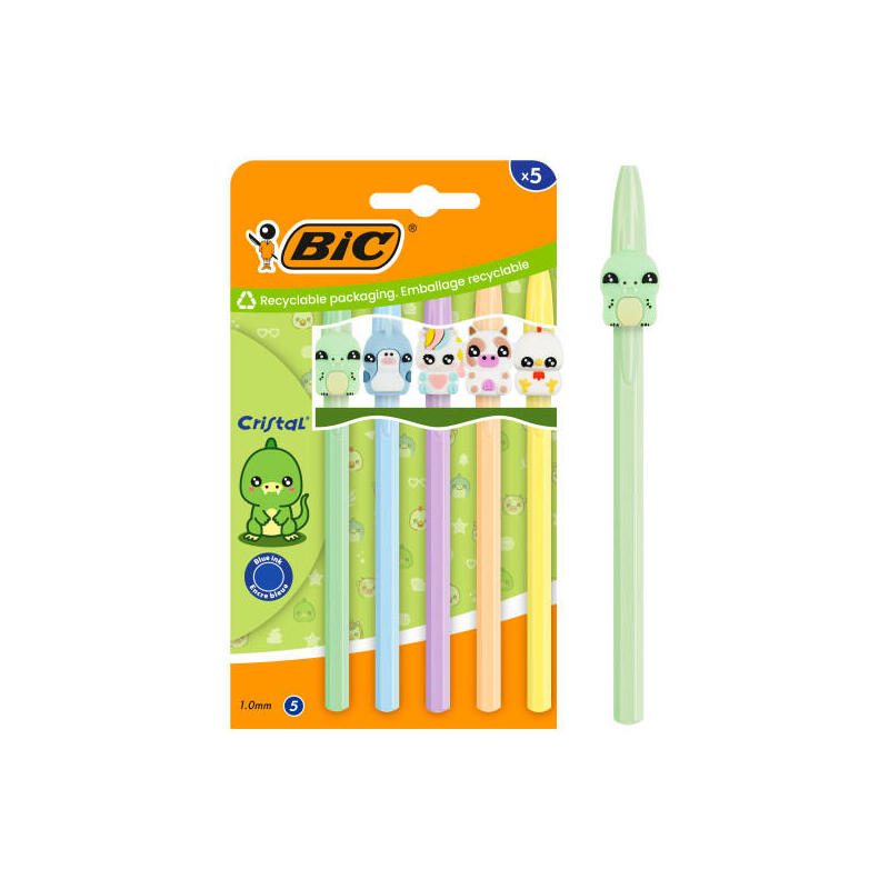 Bic Glass Pastel Figurines Pack With 5 Pens Bola - Body Opaco Colours Pastel With Figuras Animales -
