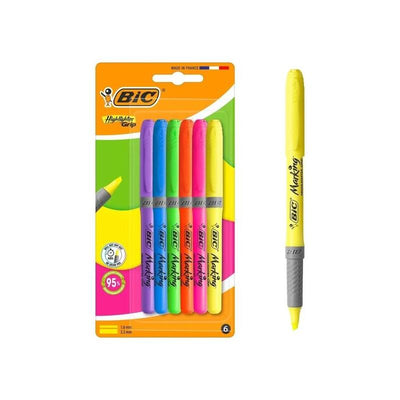 Bic Highlighter Grip Pack With 6 Marcadores Fluorescentes - Punta Biselada - Trazo Entre 1.60 And 3.30MM - Gri — image 1