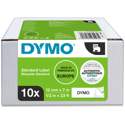 Dymo Tape Lm D1 Multipack 12MMX7MVALUE Pack (S0720530 10 Rolls Black/White — image 1