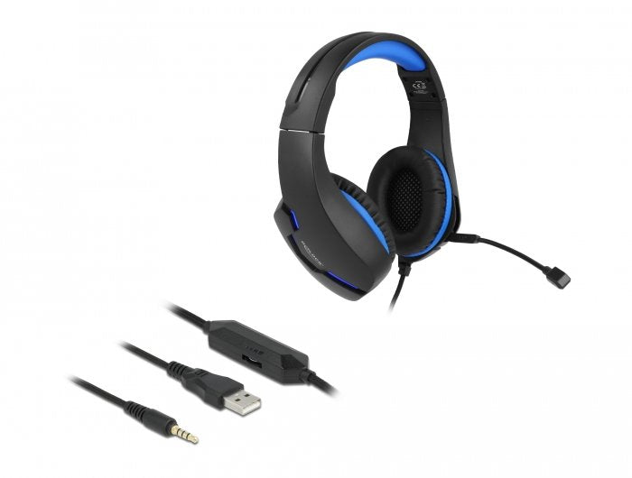 Delock 27182 Headphones Sobre Oreja Juegos With Connector Stereo 3,5MM And Light LED Blue PC, Laptop And Conso