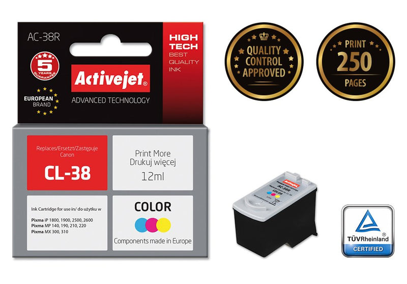 Activejet Ink AC-38R (reemplazo Canon CL-38 - Premium - 12ML - Colour