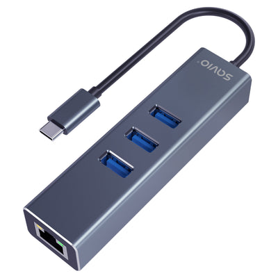 Savio AK-57 USB-C - Hub 3 X USB-A With Adapter RJ-45 Gigabit Ethernet, 5000 Mbit/S, Grey — image 1
