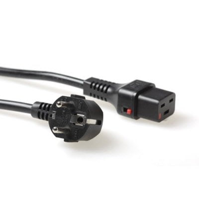 Powercord Schuko Cee 7 Male (angled) - C19 IEC Lock Black 2M, EL262S