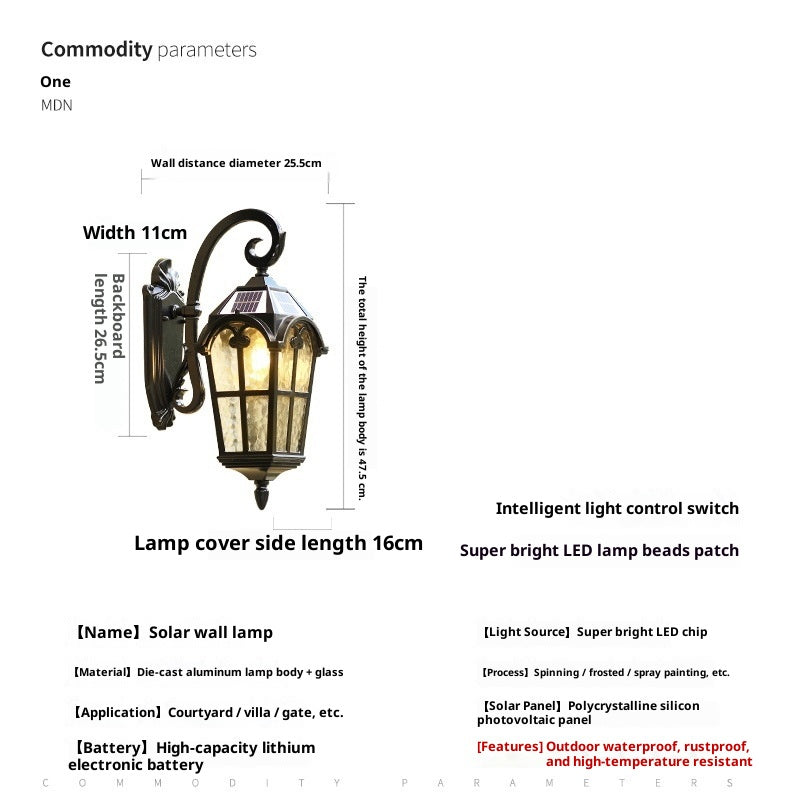 European Versatile Outdoor Solar Waterproof Wall Lamp