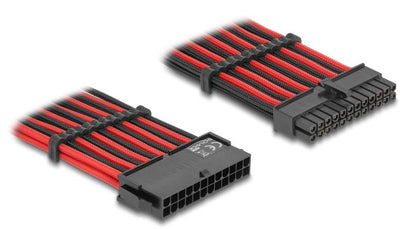 Delock Cable Alargador 24 Pin ATX Connector Male a 24 Pin ATX Connector Female Revestimiento Textil Red Black  — image 1