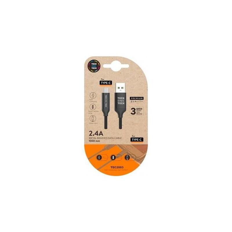 Tech One Tech USB Cable 2.0 TEC2003 USB Type-c Male USB Male 1M Black
