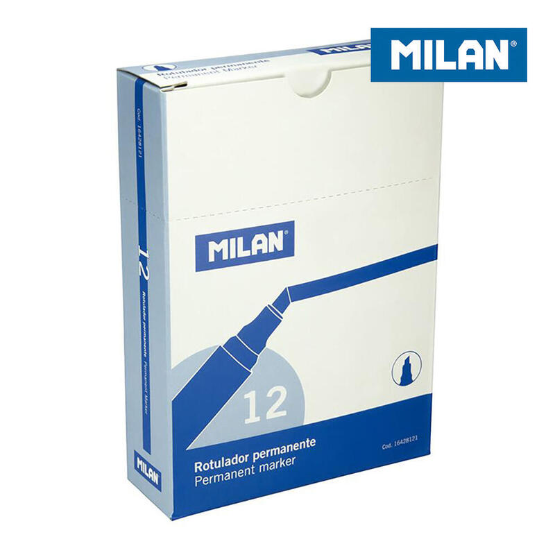 Milan Box 12 Markers Permanentes Punta Biselada Blue