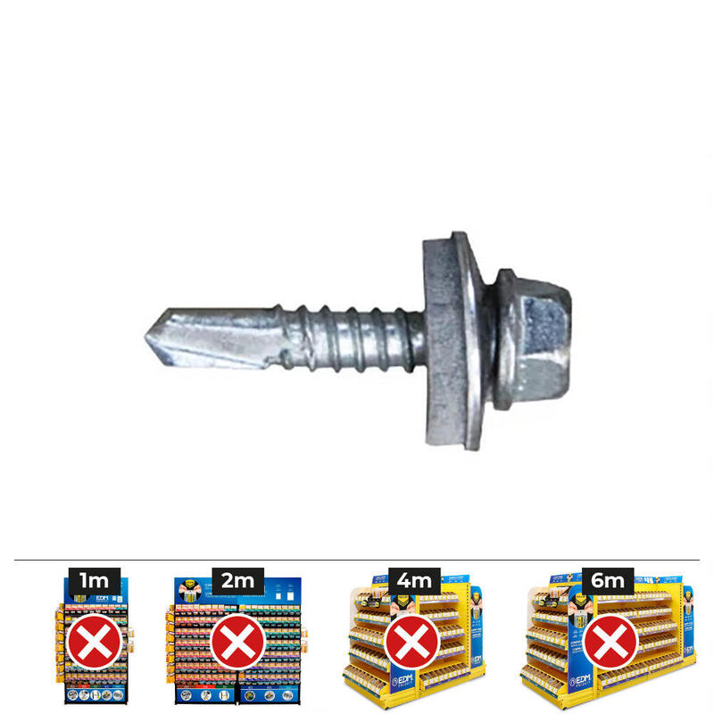 Caja 200 Unid. Tornillo 7301 Punta Taladro Broca Cabeza Hexagonal Ø 6,3X38 Mm Washer Epdm Ø16 Cincado