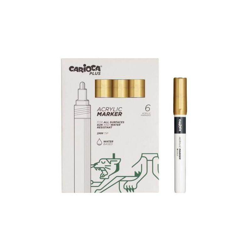 Carioca Plus Pack 6 Marcadores Acrilicos - Punta 2MM - Oro