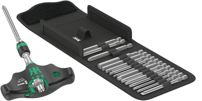 Wera Set Of Puntas Kraftform Kompakt 400 Ra Set 1, With Función Trinquete Black/Green 1/4, 17 Pieces