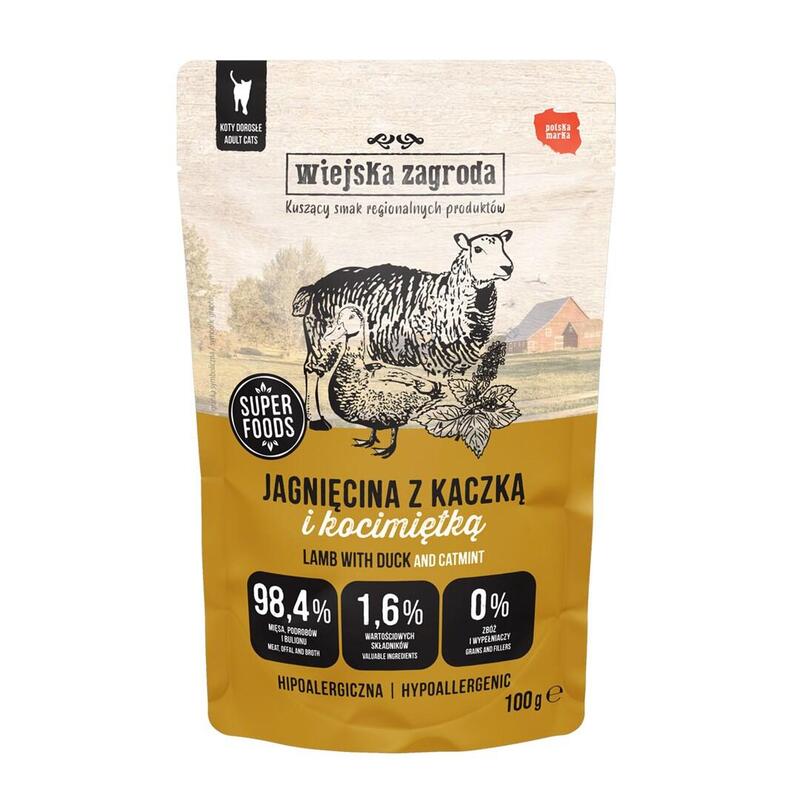 Wiejska Zagroda Comida Húmeda Gatos Cordero With Pato And Hierba Gatera 100G