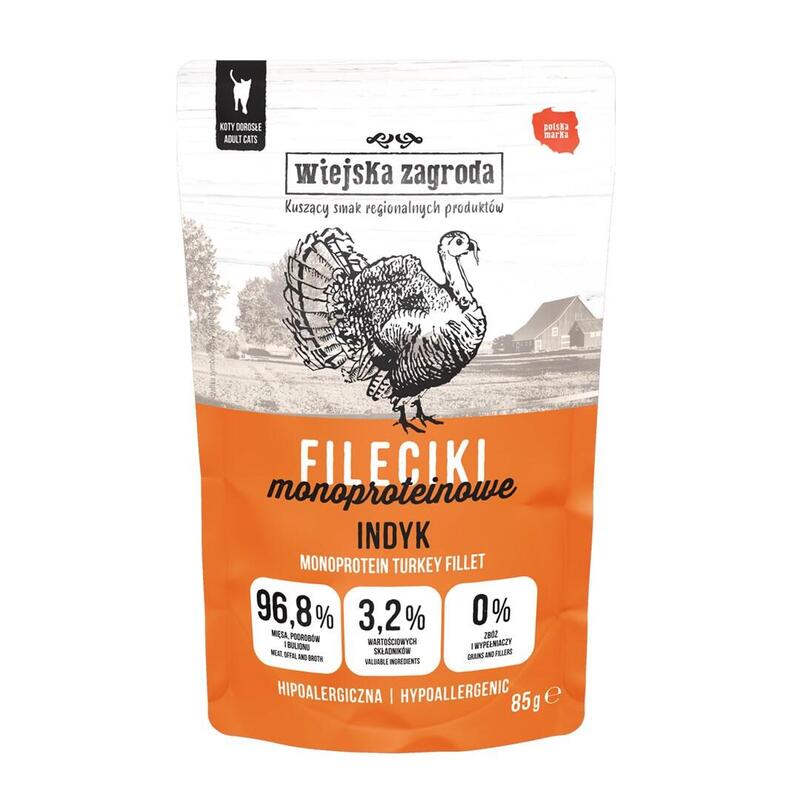 Wiejska Zagroda Comida Húmeda Gatos Filetes Monoproteicos Pavo 85G