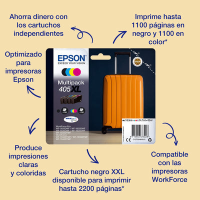 Epson 405 7.6ML Black Genuine Blíster With Alarms RF/Acústica Ink Cartridge Workforce WF-7310 7830 7835 7840 W — image 1