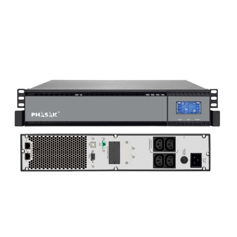 Phasak UPS Online Rack 19' 1000VA Online LCD 1000VA-900W 2 Salidas Formato Rack