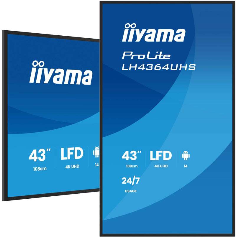 Iiyama LH4364UHS-B1AG Screen Plana Señalización Digital 109,2CM (43) LED Wi-Fi 500 Cd / M² 4K Ultra HD Black
