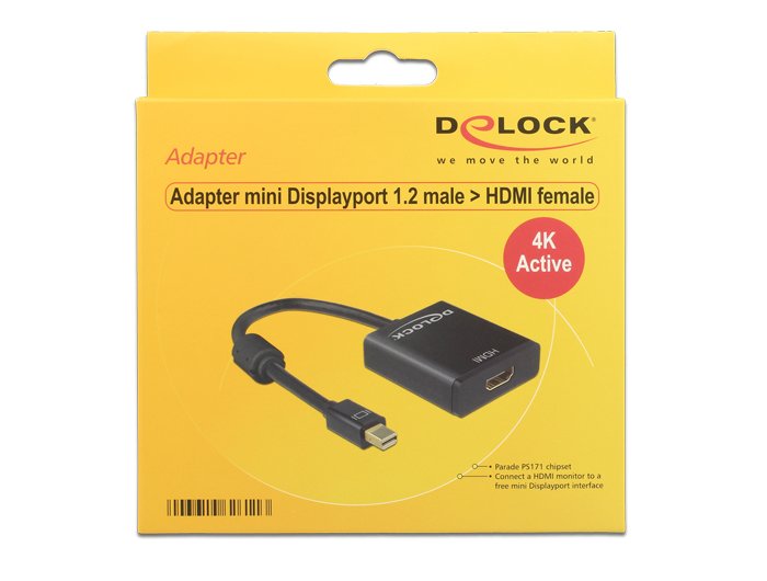 Delock Adapter Mini DisplayPort a HDMI DP1.2M/H Activo 4K 0,20M Black 62611