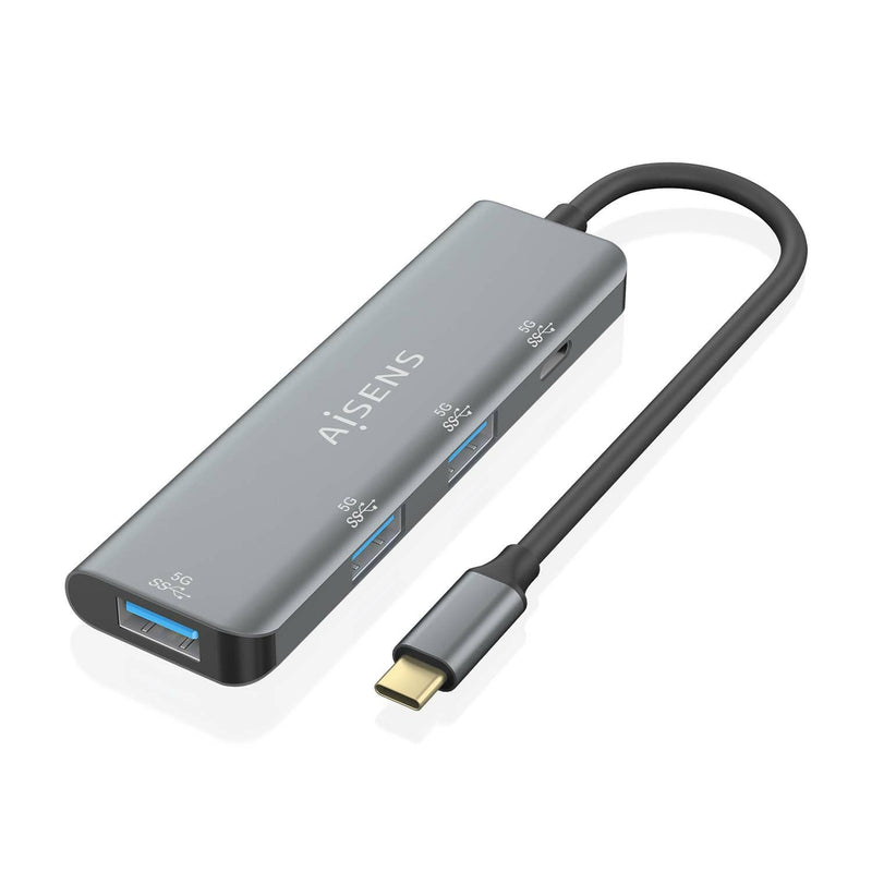 Aisens Hub USB 3.2 GEN1 5G USB-C - USB-C/M-1x USB-C/H-3x USB-A/H - 15CM - Colour Grey