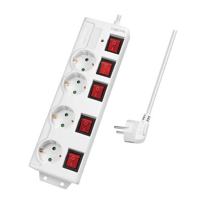 Logilink Power Strip Plugs 4 Sockets 4XCEE 7/3, W. 5 Switch White Cable Textil Logilink — image 1