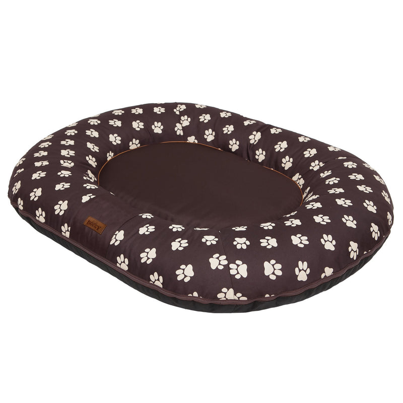 Oval Dog Basket Bed – Multicolour Brown Paw, L