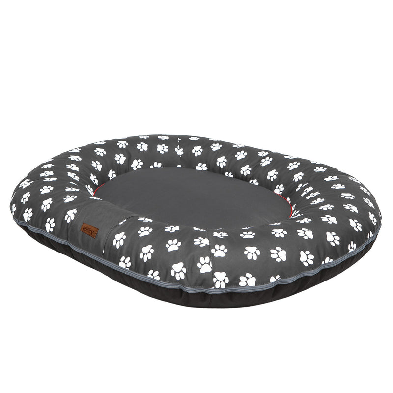 Oval Dog Basket Bed – Multicolour Grey Paw, XXXL