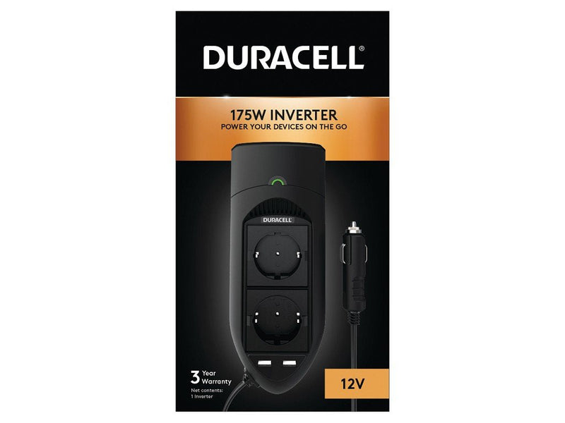 Duracell 175W Twin Eu Socket Inverter With 2 X 2.1A USB Ports DRINV15-EU