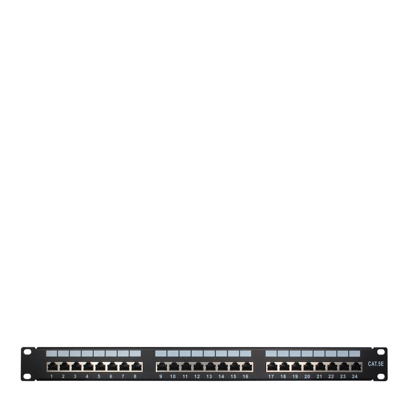 Inter-tech 19'' CAT.5E STP 24, Patch Panel Black RJ-45, CAT.5E, Black Metal Assembly Bastidor, 482MM