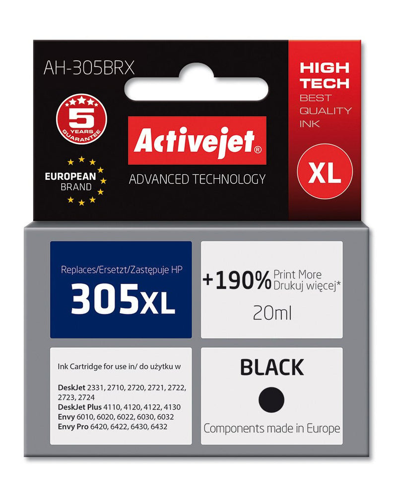 Activejet Ink Ah-305BRX (reemplazo HP 305XL 3YM62AE - Premium - 20ML - Black