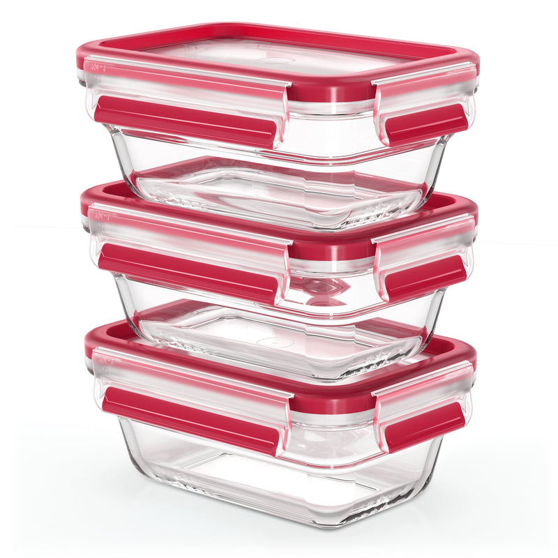 Emsa N10511 Clip & Close Glas Frischhaltedosen-set 3-TEILIG Transparent/Red