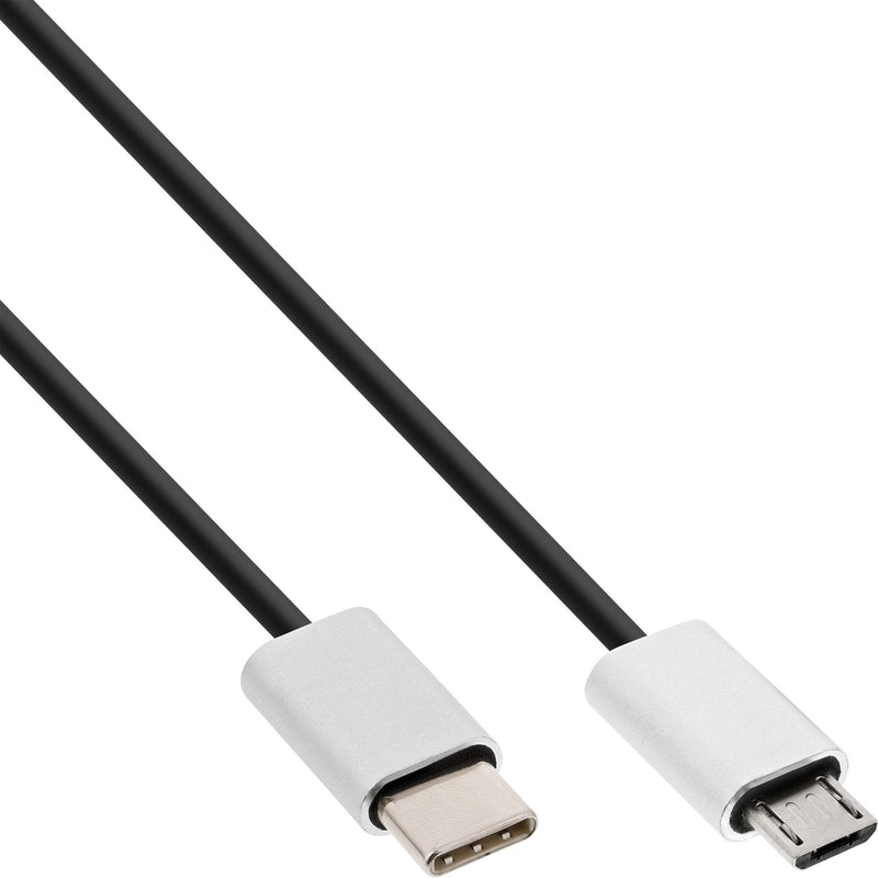Inline USB Cable 2.0 , Connector Type-c a Connector Micro-b, Black/Aluminium Flexible, 1,5M