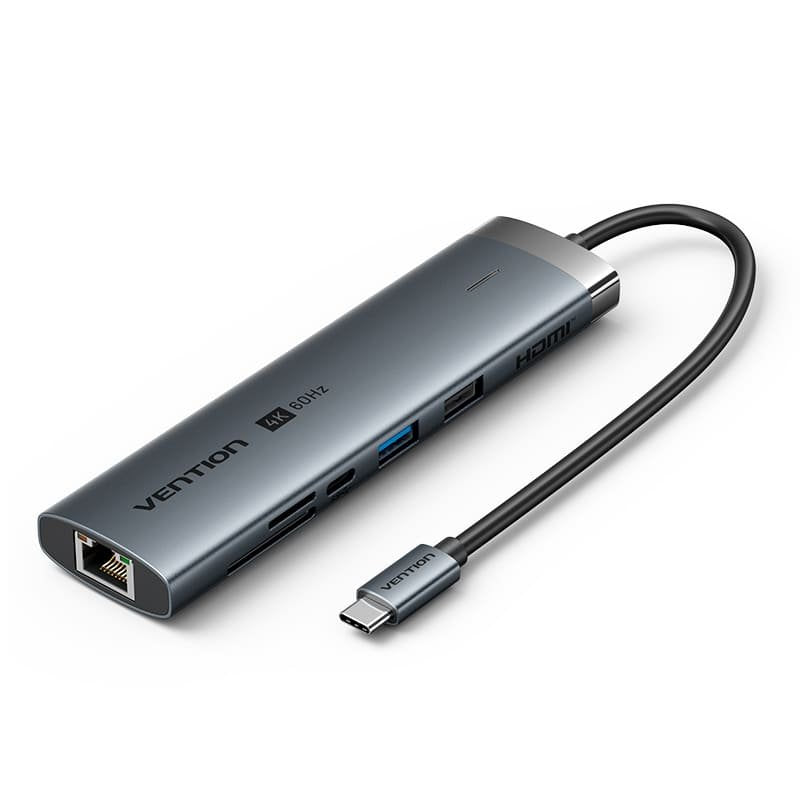 Vention Docking USB Type-c Tguhb RJ45 2x USB 1x USB Type-c 1x HDMI 1x USB Type-c Pd 1XLECTOR Cards Grey