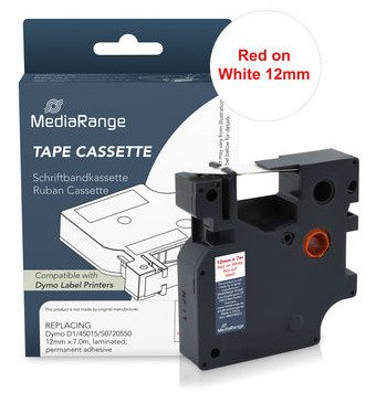 Mediarange Tape Labeller Dymo D1/45015/S0720550 12MMX7M Red